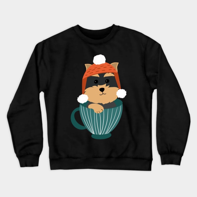 Cute Yorkshire Terrier Puppy In A Cup Merry Christmas Crewneck Sweatshirt by i am Cuta
